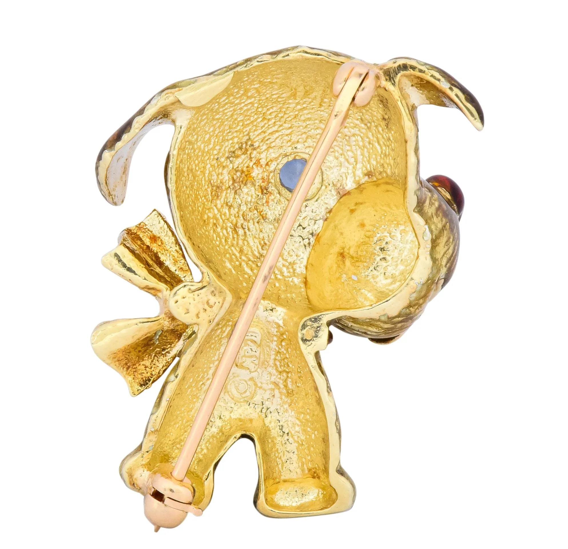 1960's Vintage Enamel Sapphire 14 Karat Gold Puppy Dog Brooch