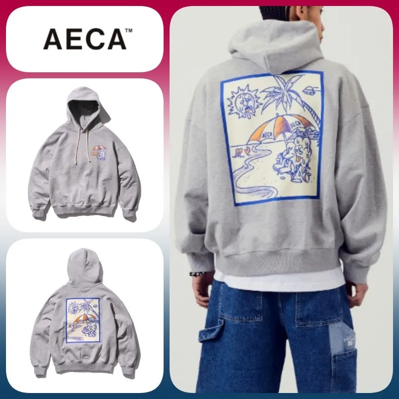 AECA WHITE  |Unisex Long Sleeves Cotton Oversized Logo Hoodies