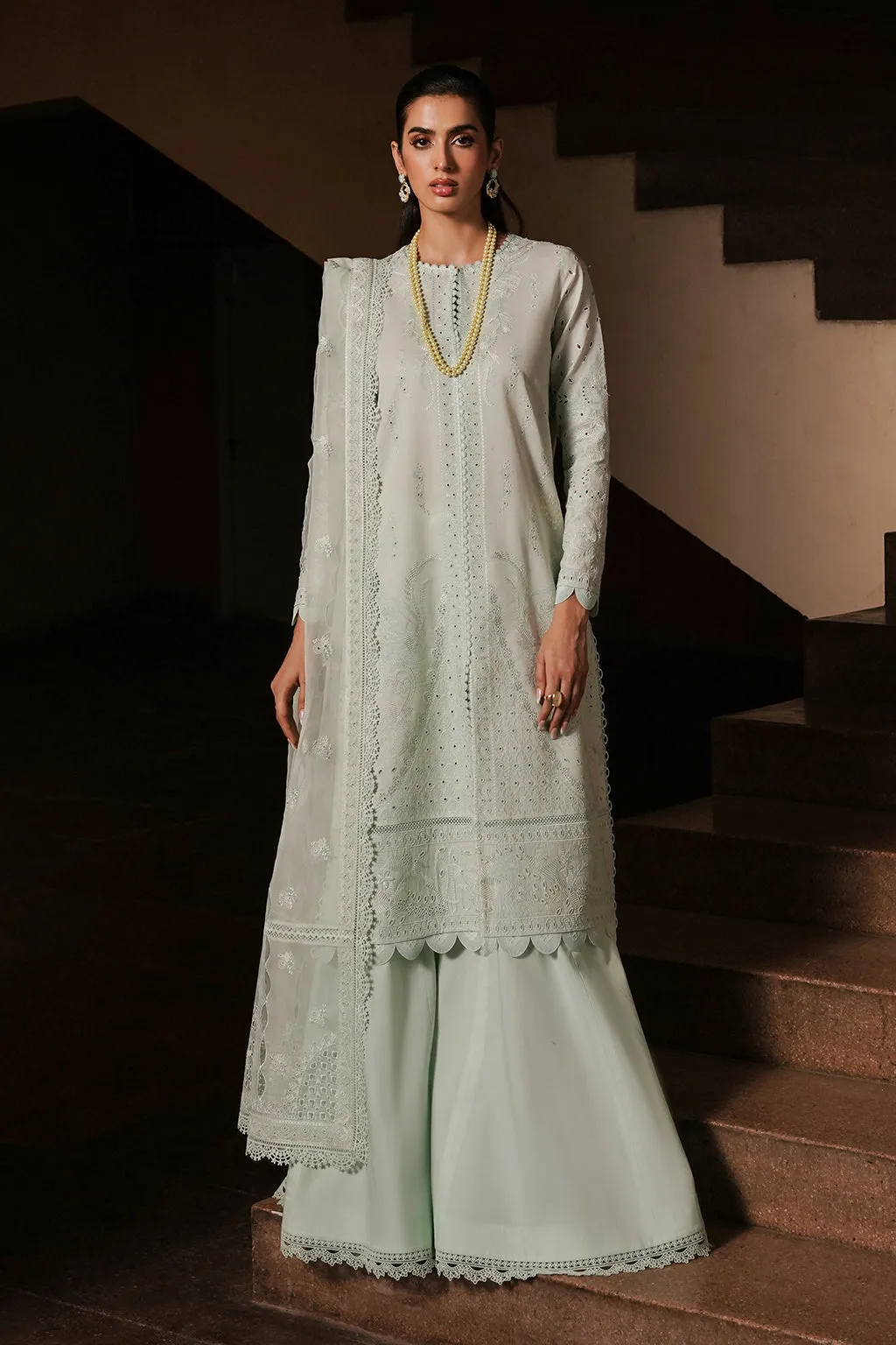 Afrozeh Festive Unstitched Chikankari Lawn 3Pc Suit AL-24-V4-06 CELADON