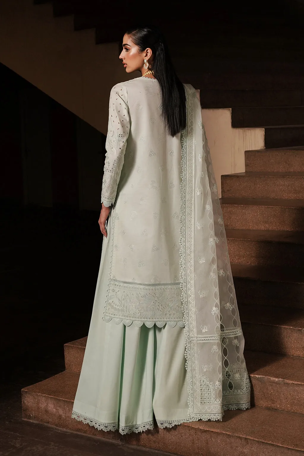 Afrozeh Festive Unstitched Chikankari Lawn 3Pc Suit AL-24-V4-06 CELADON