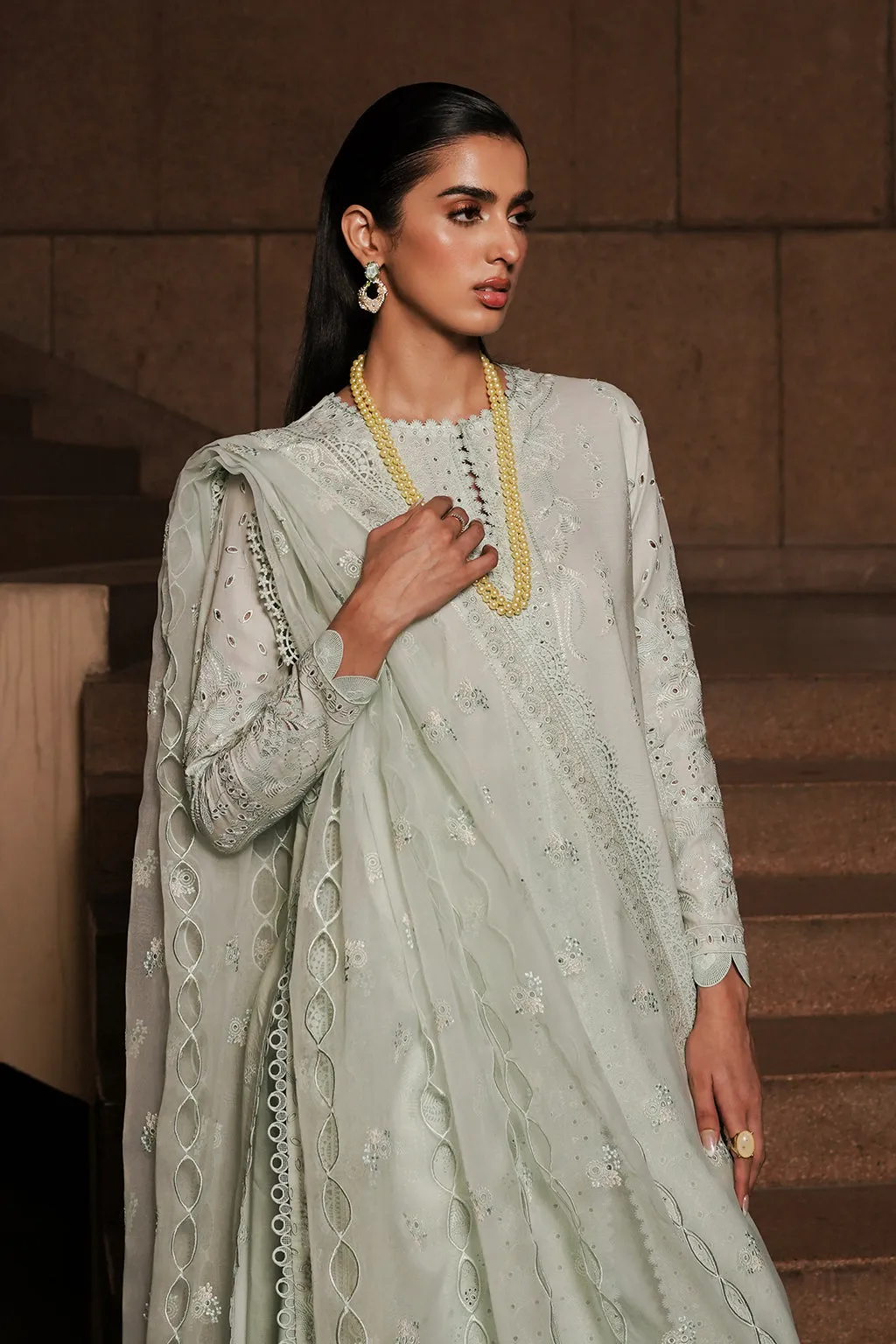 Afrozeh Festive Unstitched Chikankari Lawn 3Pc Suit AL-24-V4-06 CELADON