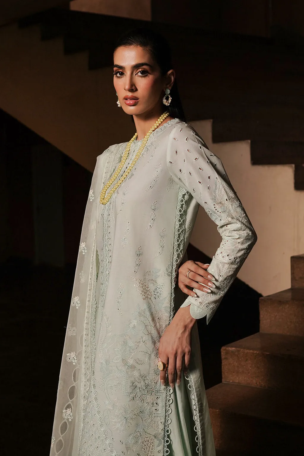 Afrozeh Festive Unstitched Chikankari Lawn 3Pc Suit AL-24-V4-06 CELADON