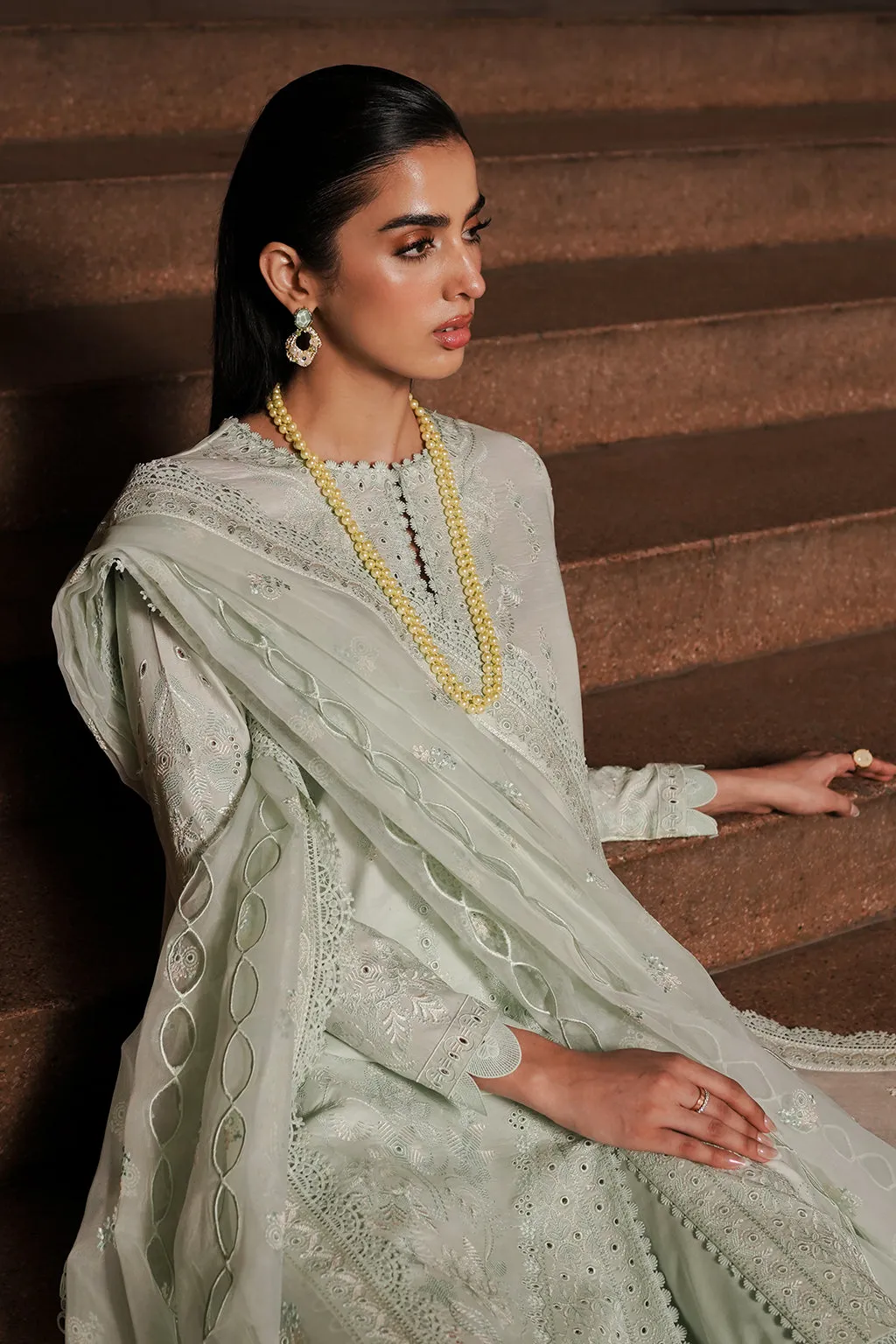 Afrozeh Festive Unstitched Chikankari Lawn 3Pc Suit AL-24-V4-06 CELADON