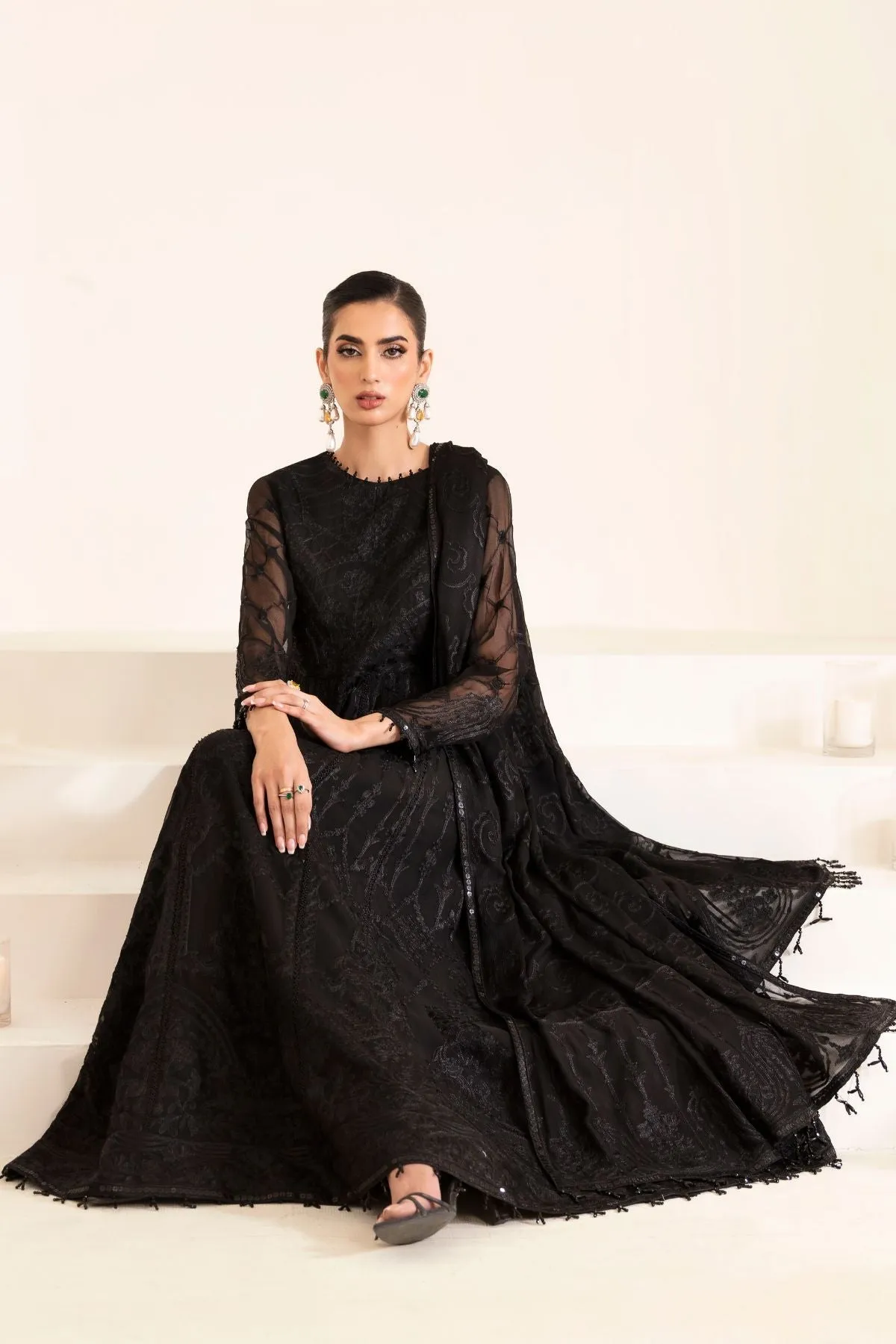 Alizeh Fashion Embroidered Chiffon Unstitched 3Pc Suit AF-UF-9027-SIYAH