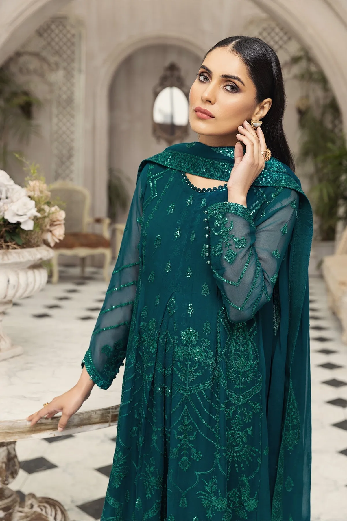 Alizeh Fashion Ik Dastaan Embroidered Chiffon 3Pc Suit D-09 TABEER