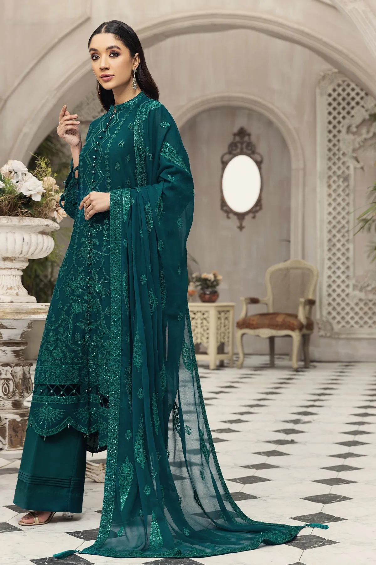 Alizeh Fashion Ik Dastaan Embroidered Chiffon 3Pc Suit D-09 TABEER