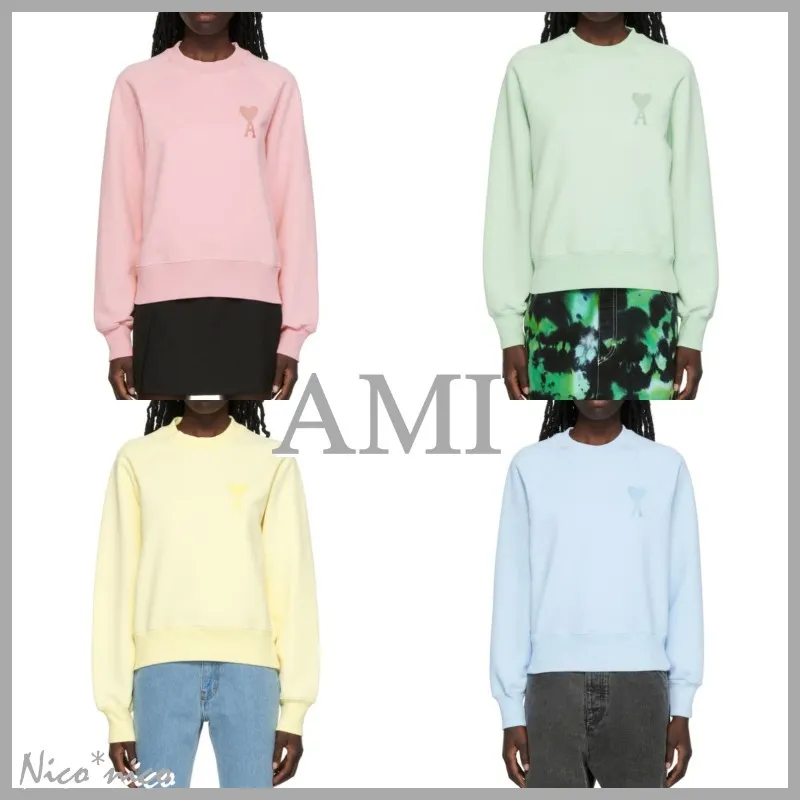 AMI PARIS  |Unisex Sweat Long Sleeves Plain Logo Hoodies & Sweatshirts