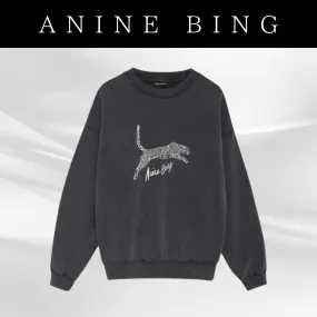 ANINE BING  |Long Sleeves Oversized Logo Hoodies & Sweatshirts