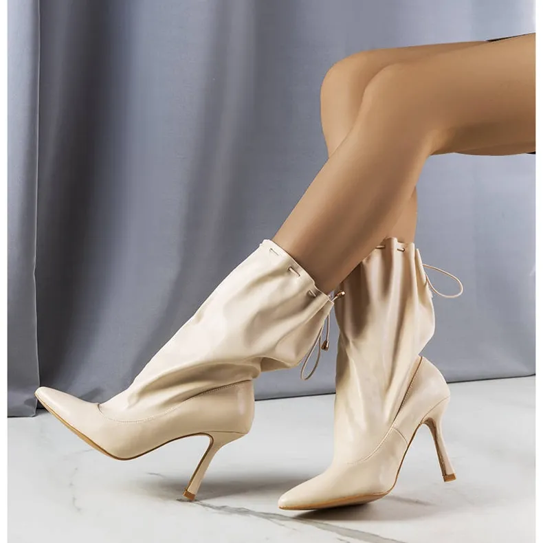 Annalize beige stiletto heel boots