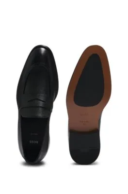 Apron-toe slip-on loafers in grained leather