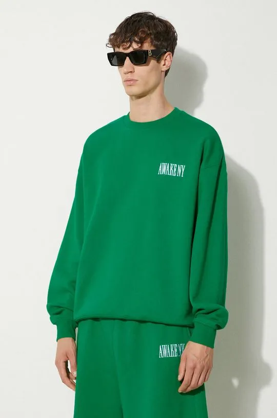 Awake NY cotton sweatshirt Awake Crewneck men's green color SP24-CN002