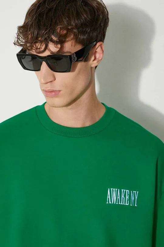 Awake NY cotton sweatshirt Awake Crewneck men's green color SP24-CN002