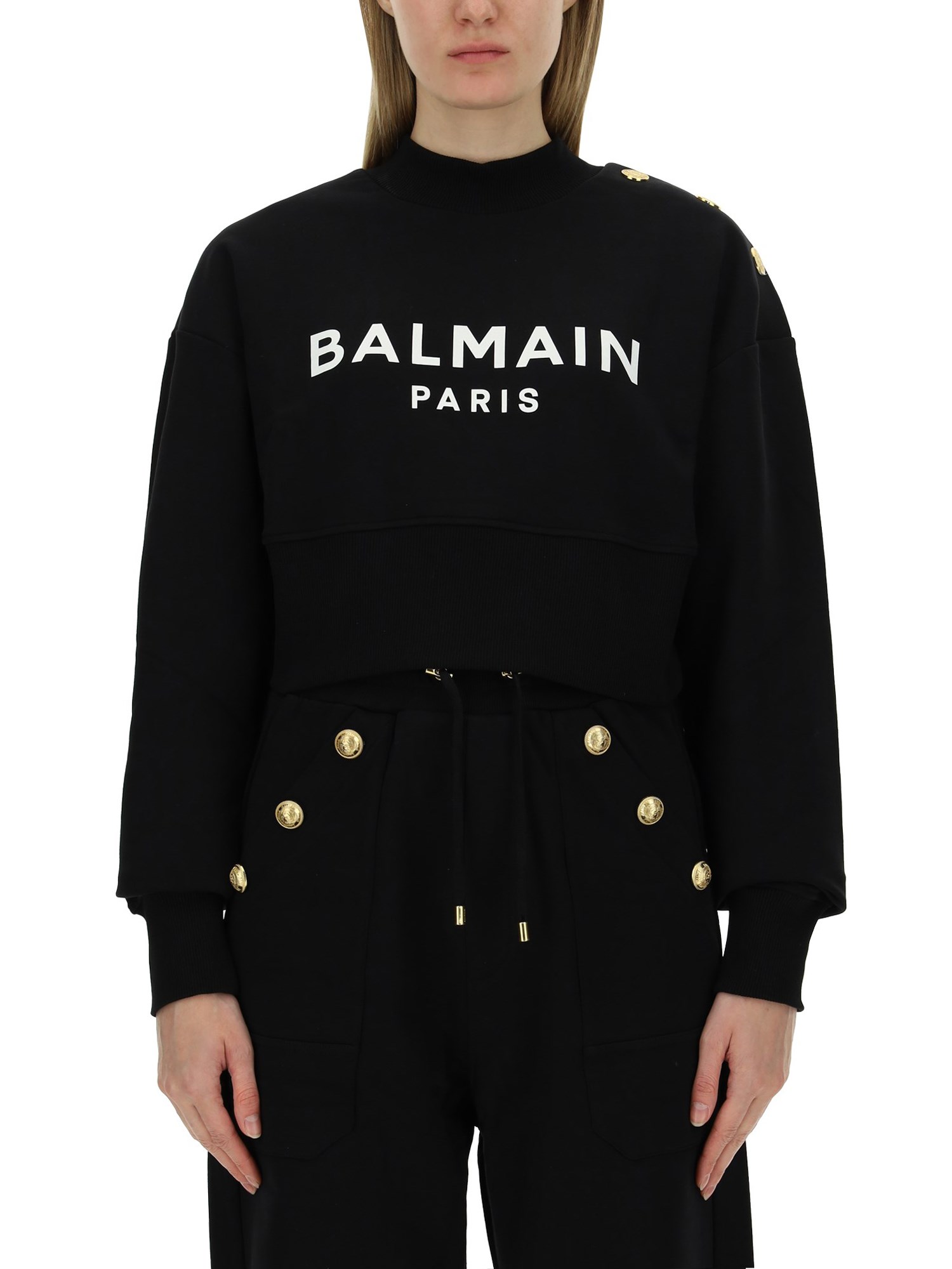 BALMAIN    COTTON SWEATSHIRT WITH LOGO PRINT