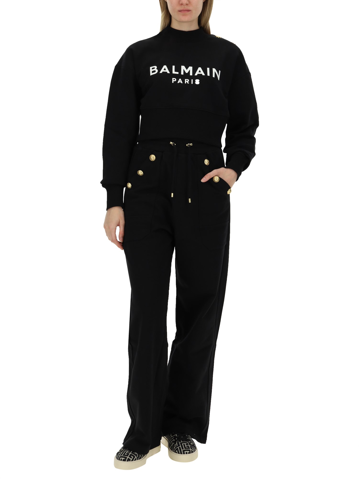 BALMAIN    COTTON SWEATSHIRT WITH LOGO PRINT