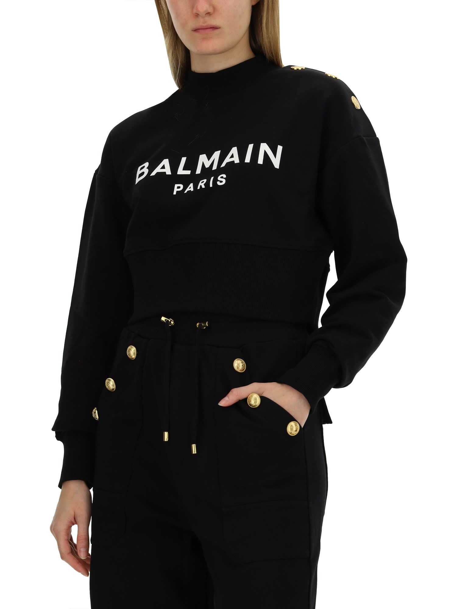 BALMAIN    COTTON SWEATSHIRT WITH LOGO PRINT