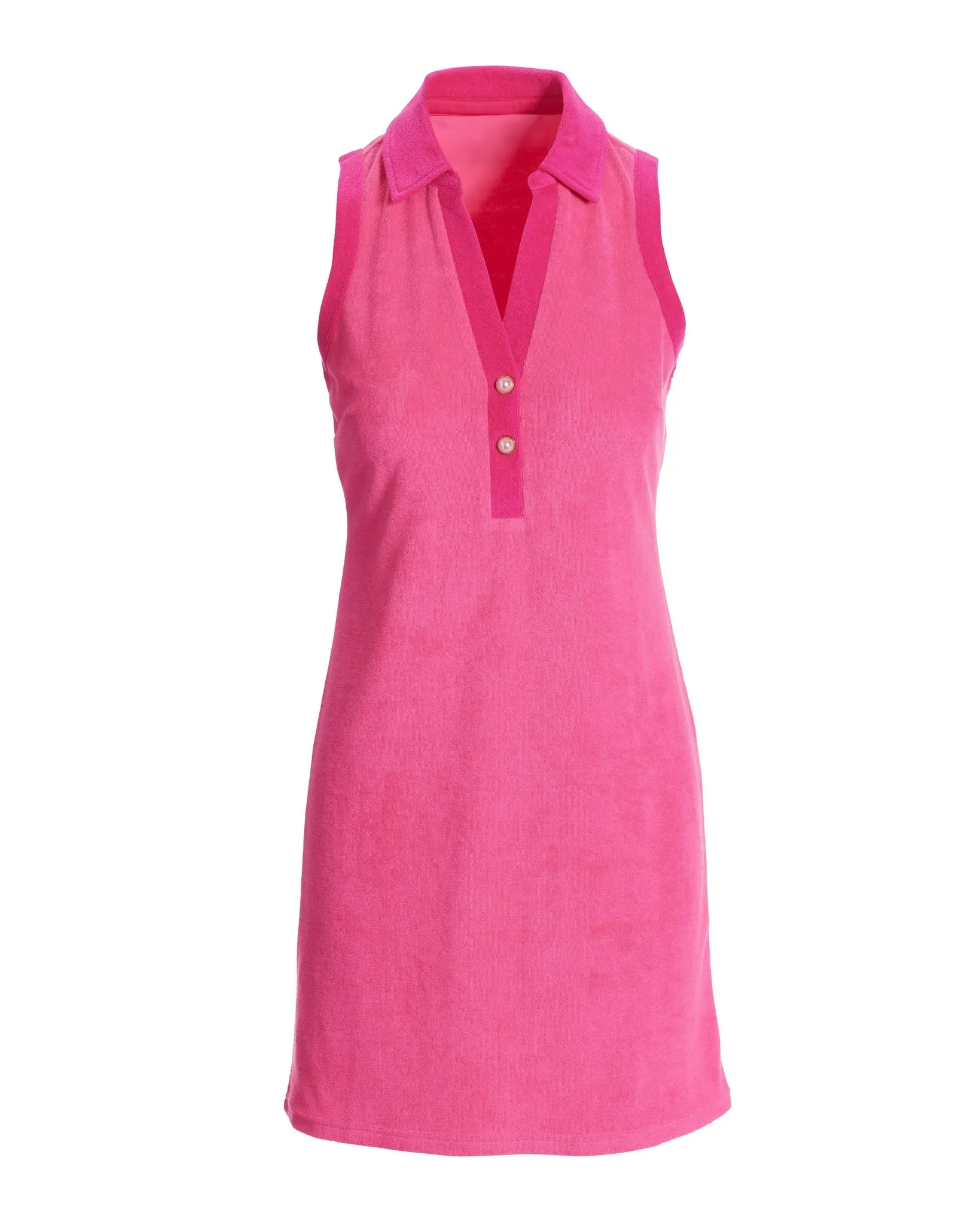 Beach Terry Collared Pearl Trim Dress Aurora Pink