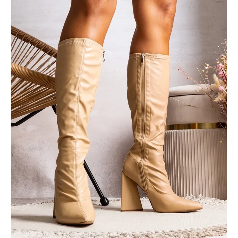 Beige high heel boots from Princip