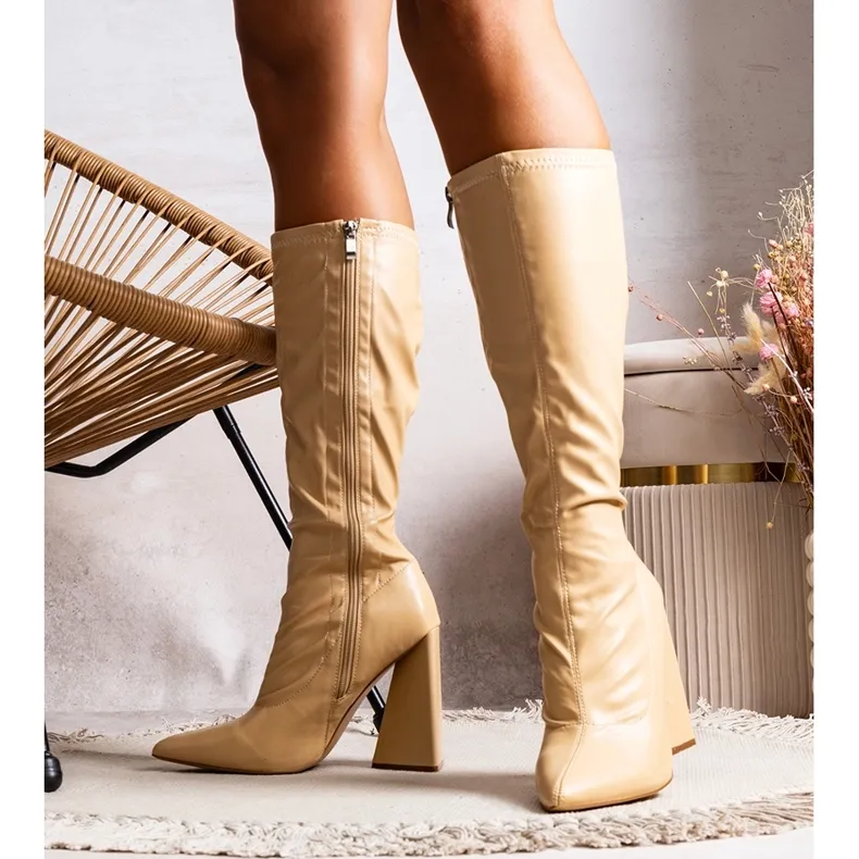 Beige high heel boots from Princip