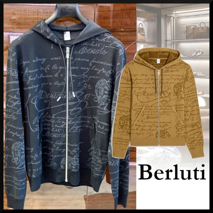 Berluti  |Unisex Wool Street Style Long Sleeves Logo Luxury Hoodies