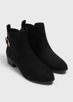 Black Buckle Block Heel Boots