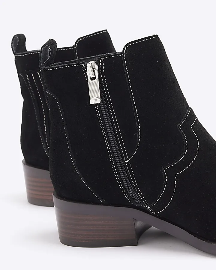 Black suede block heeled boots