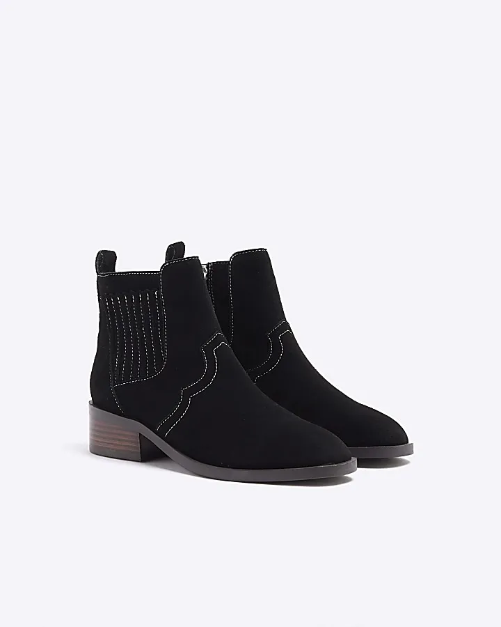 Black suede block heeled boots