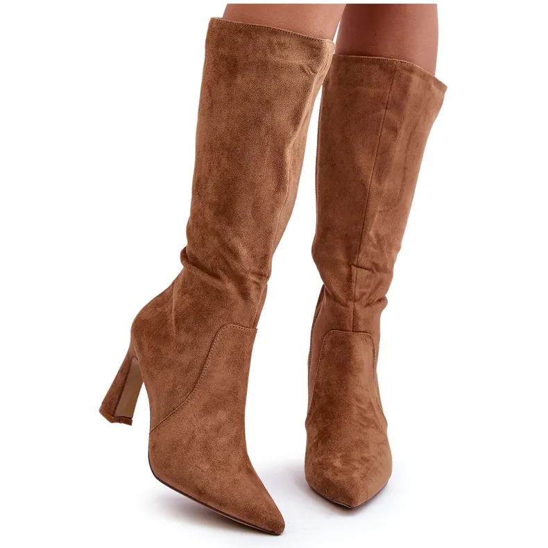 Brown Suede Heel Boots Adrolio