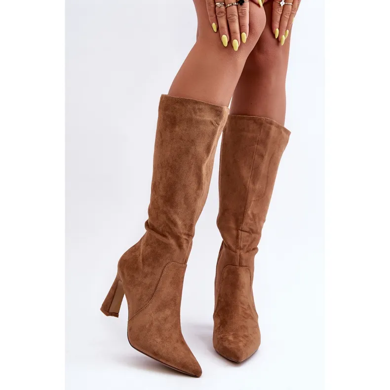 Brown Suede Heel Boots Adrolio