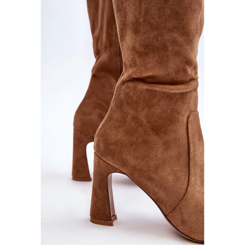 Brown Suede Heel Boots Adrolio