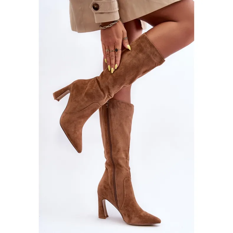 Brown Suede Heel Boots Adrolio