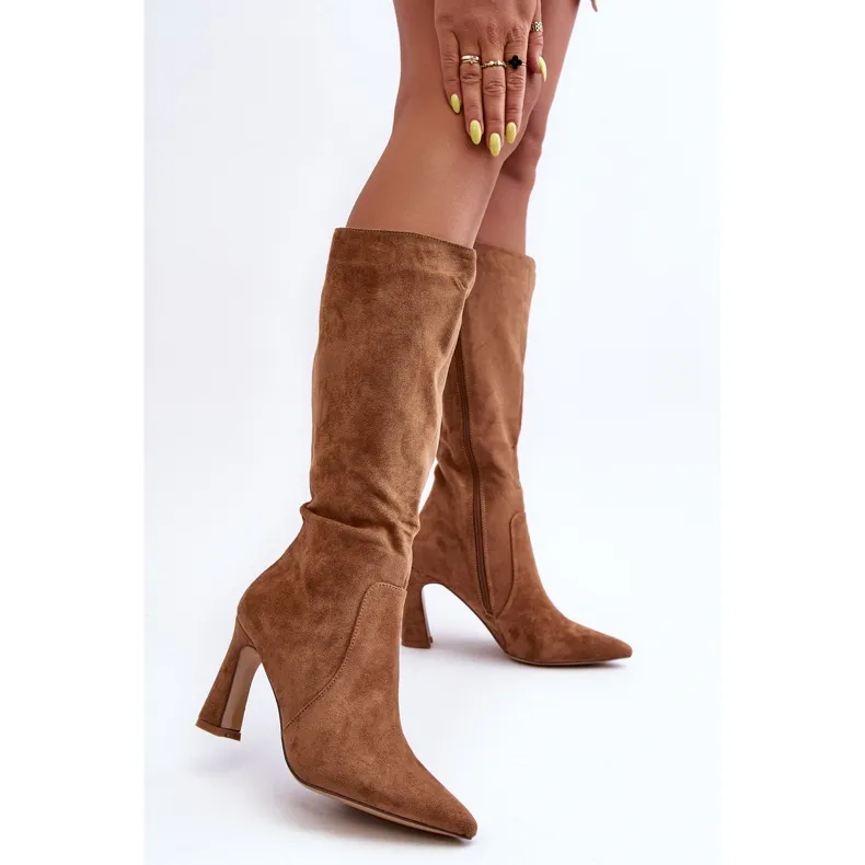 Brown Suede Heel Boots Adrolio