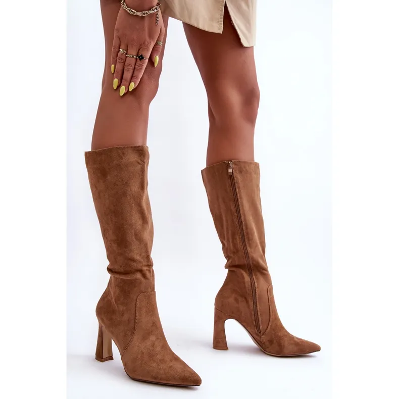 Brown Suede Heel Boots Adrolio