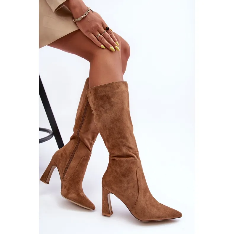 Brown Suede Heel Boots Adrolio