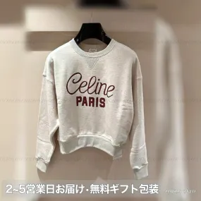 CELINE  |Crew Neck Long Sleeves Plain Cotton Logo