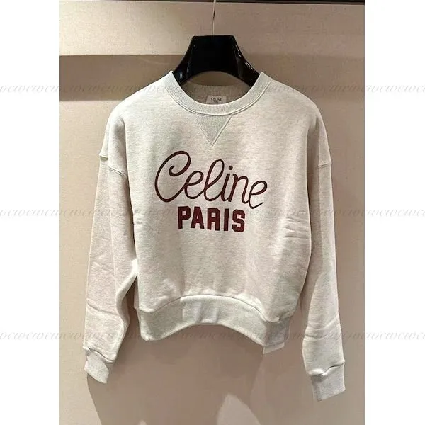 CELINE  |Crew Neck Long Sleeves Plain Cotton Logo