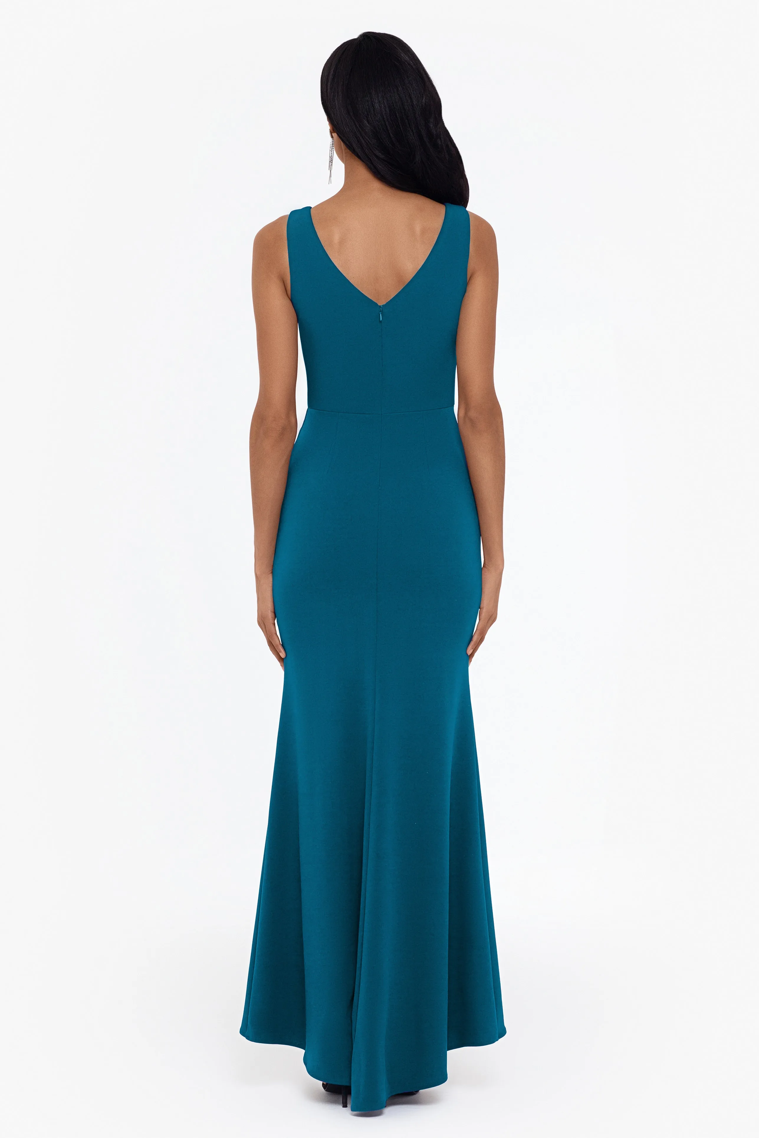 Christine Scuba Crepe Ruffled Bow Gown