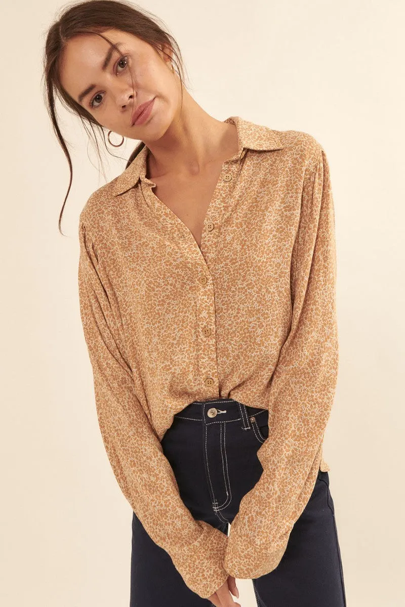 Collared Neckline Floral Print Shirt