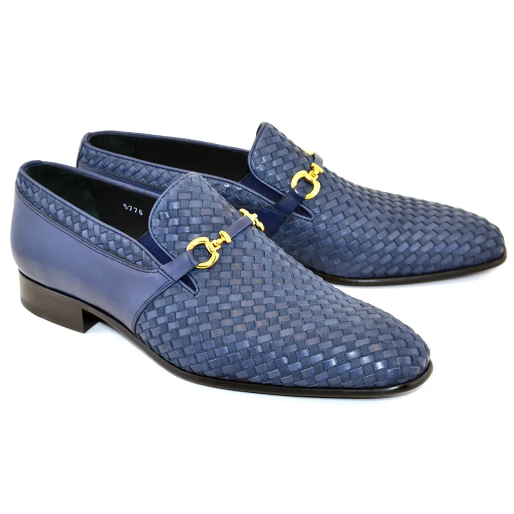 Corrente C024-5776 Buckle Woven Loafer Shoes Navy