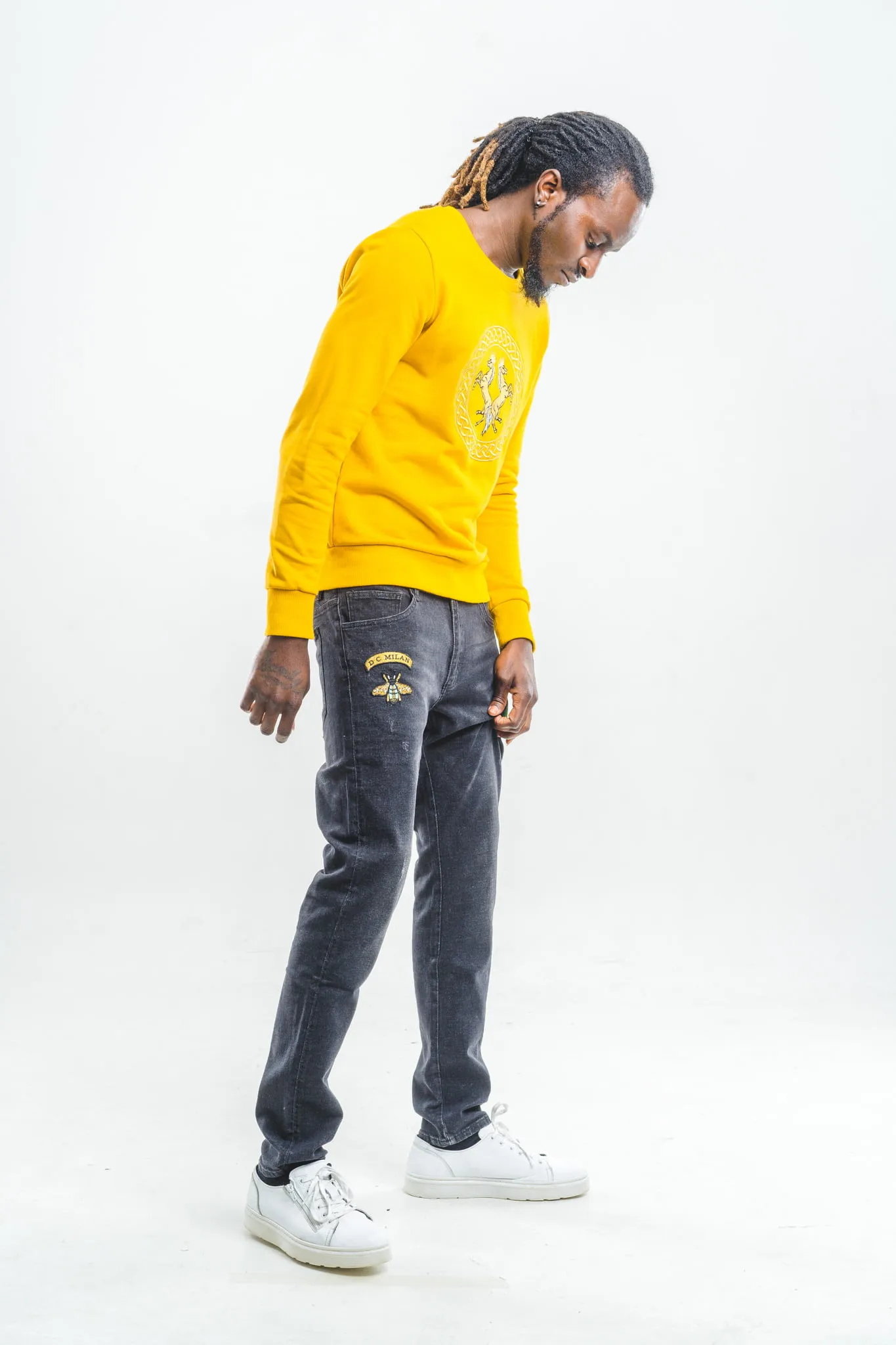 Cotton Sweatshirt with Embroidery – Yellow