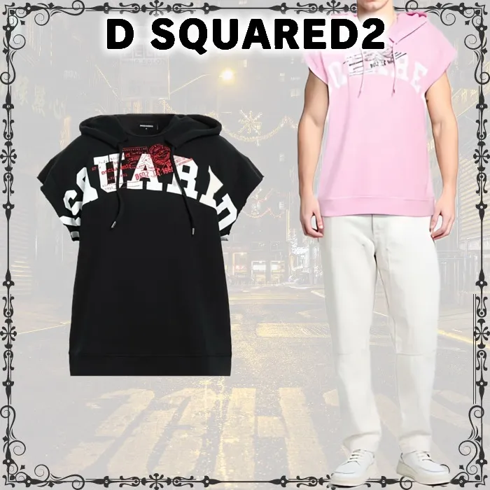 D SQUARED2  |Sweat Street Style Cotton Short Sleeves Logo Luxury Hoodies