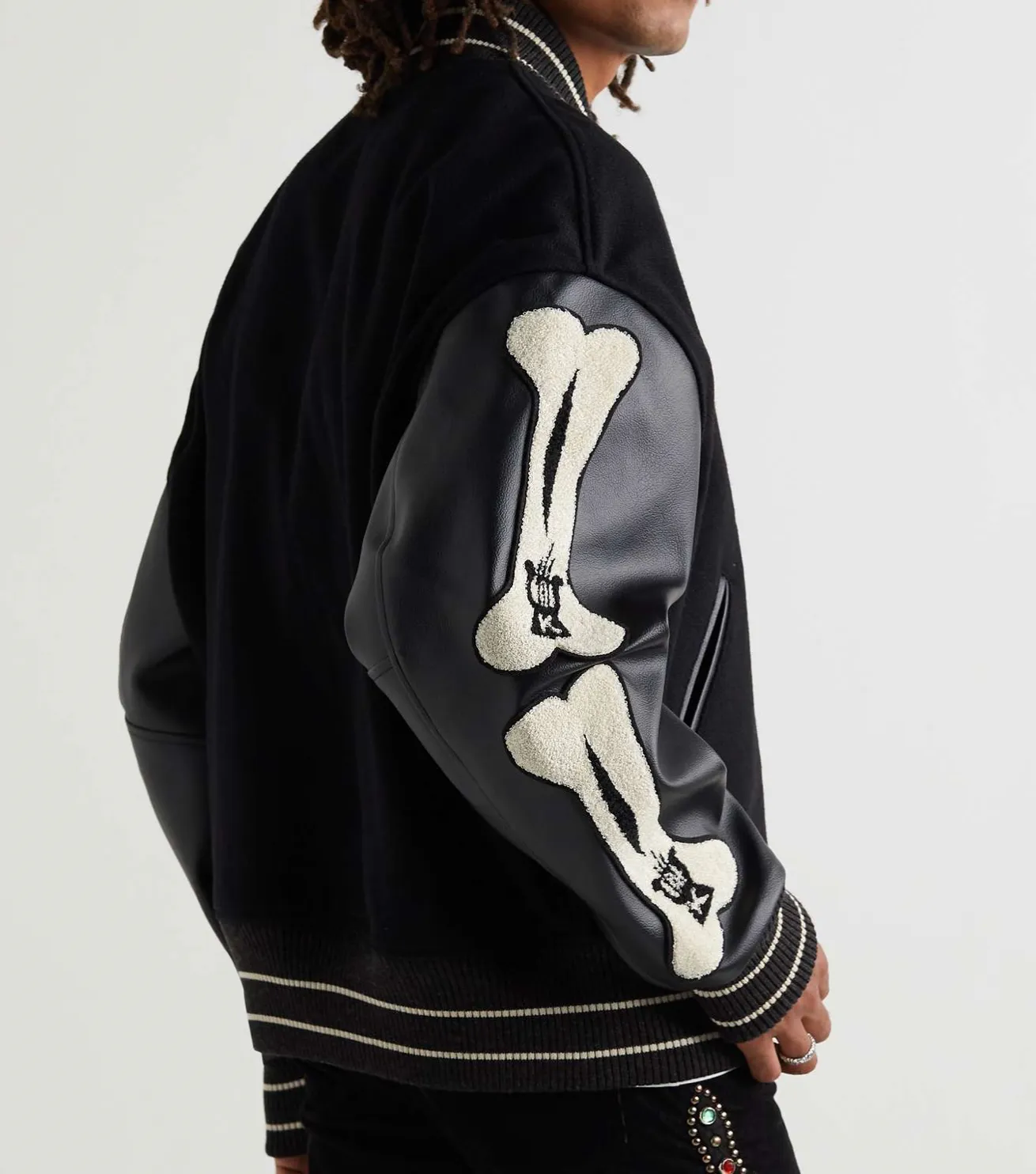 FAUX LEATHER AND WOOL-BLEND VARSITY JACKET - BLACK