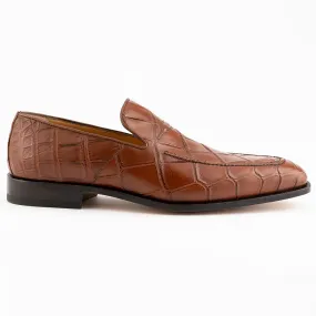 Ferrini 3877 Alligator Slip-on Loafers Cognac