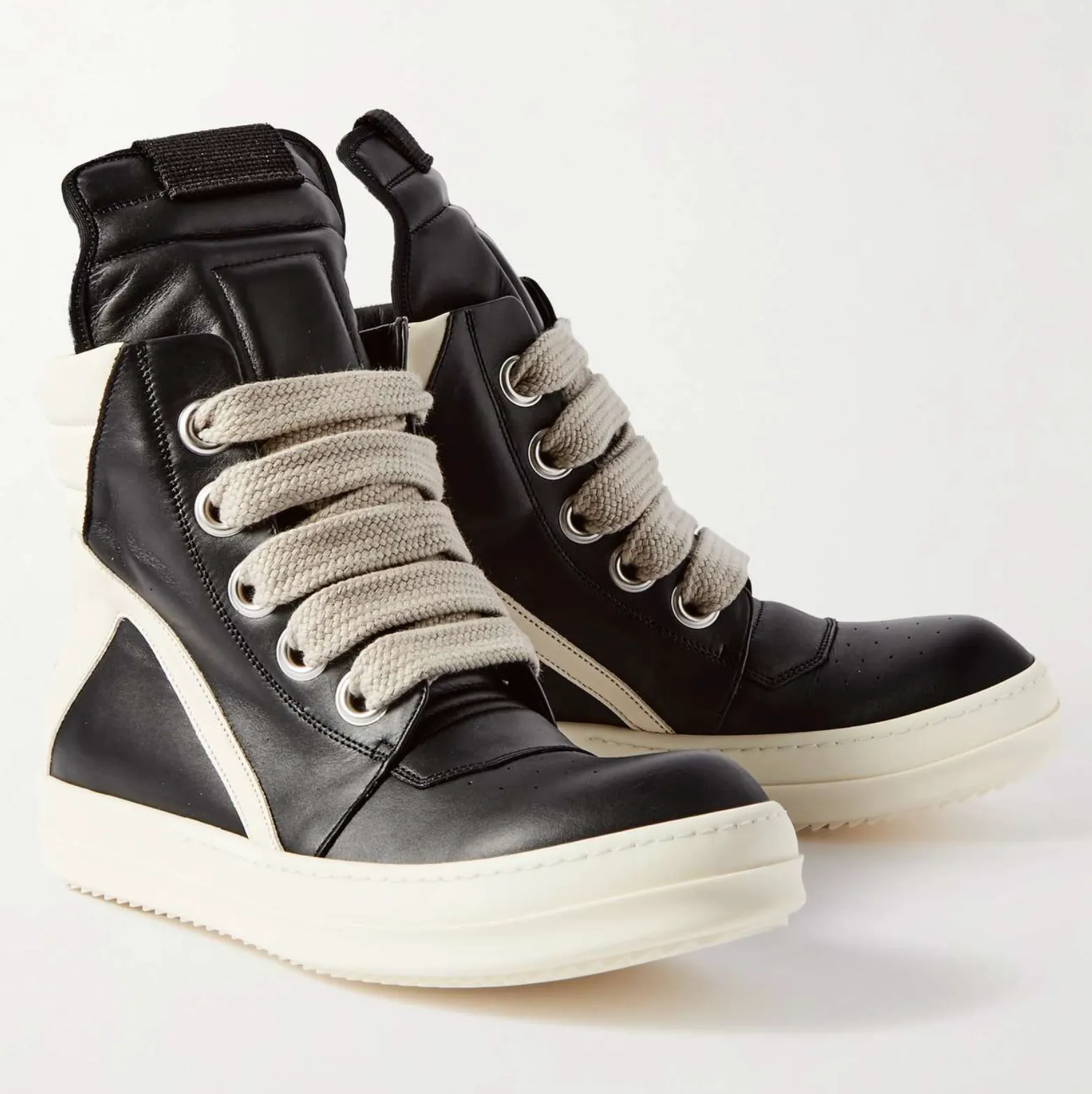 GEOBASKET TWO-TONE LEATHER HIGH TOP SNEAKERS - BLACK