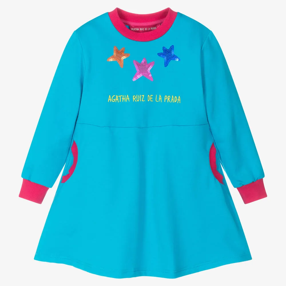 Girls Blue Cotton Sweatshirt Dress