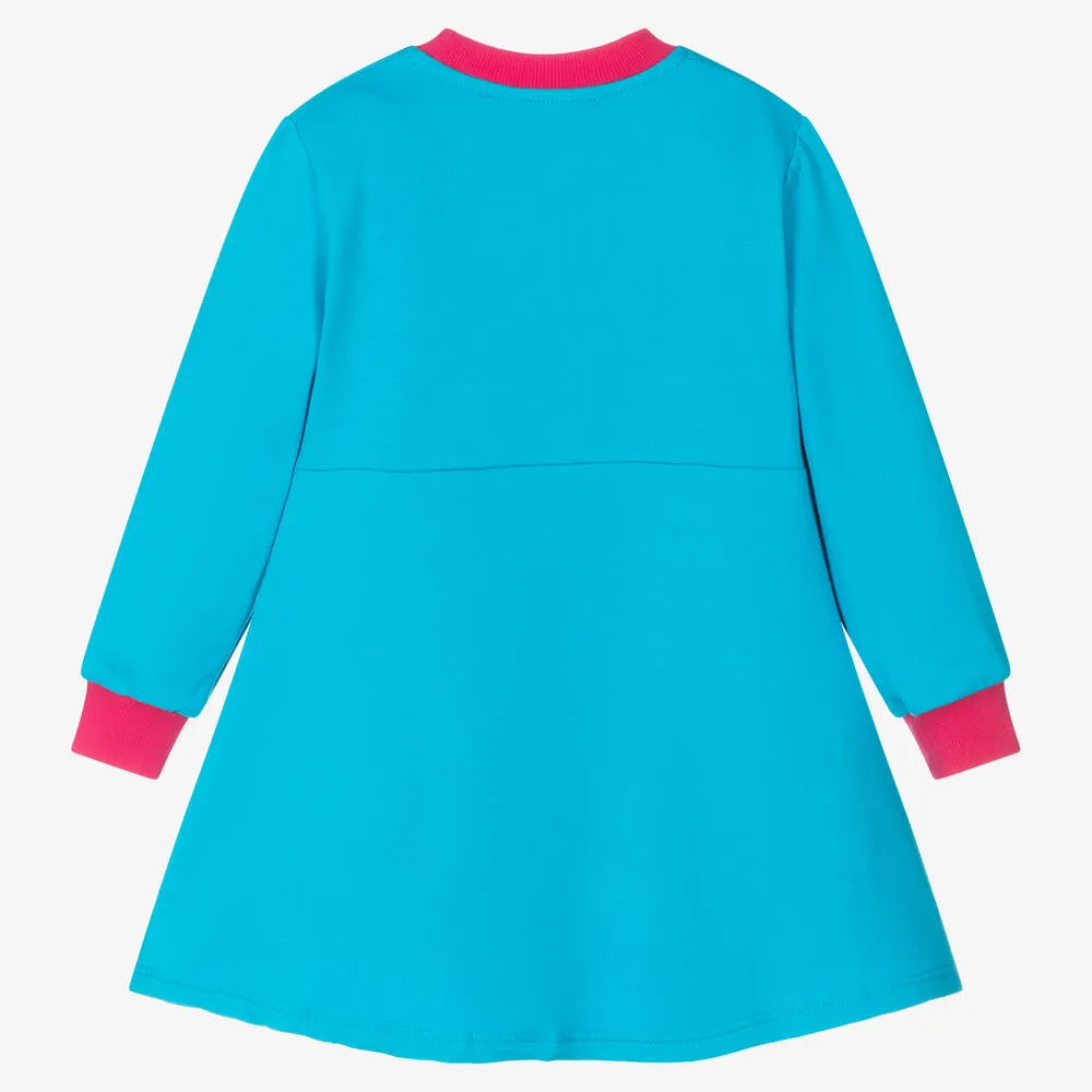 Girls Blue Cotton Sweatshirt Dress