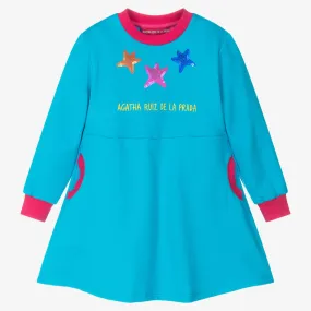 Girls Blue Cotton Sweatshirt Dress