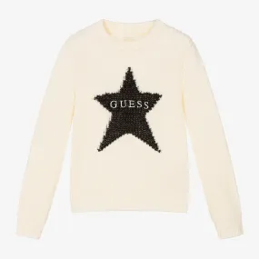 Girls Ivory Knitted Star Sweater