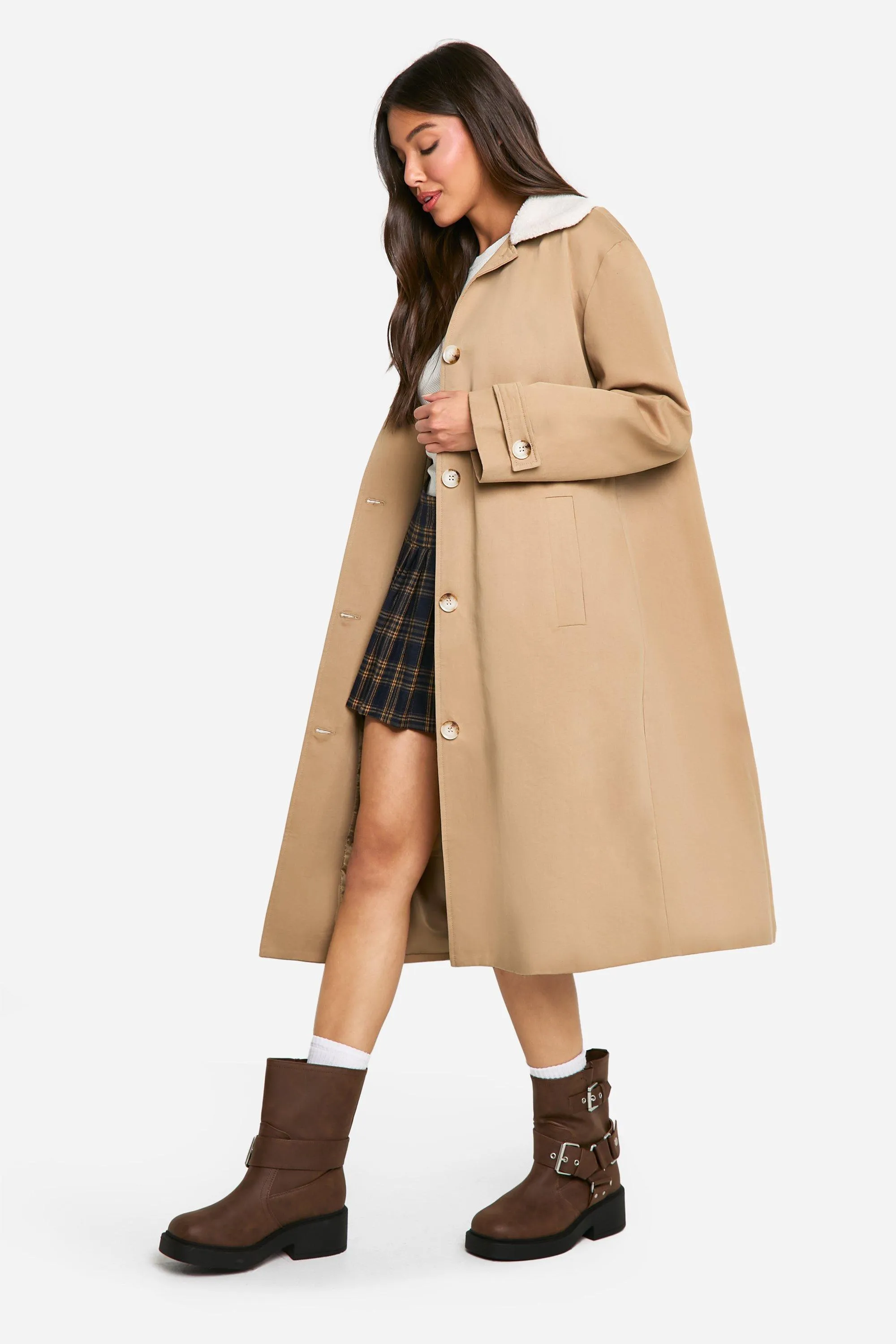 Jackets & Coats | Borg Collar Trench Coat | boohoo