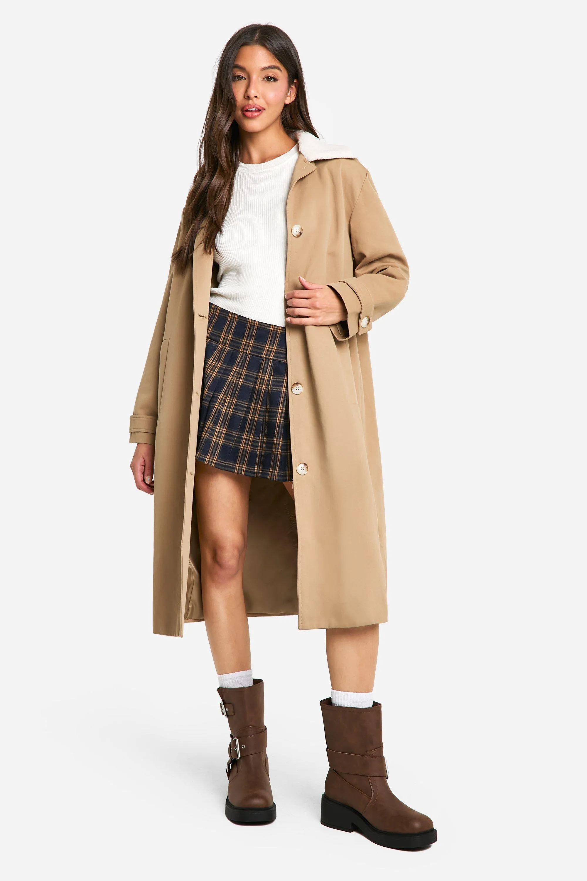 Jackets & Coats | Borg Collar Trench Coat | boohoo