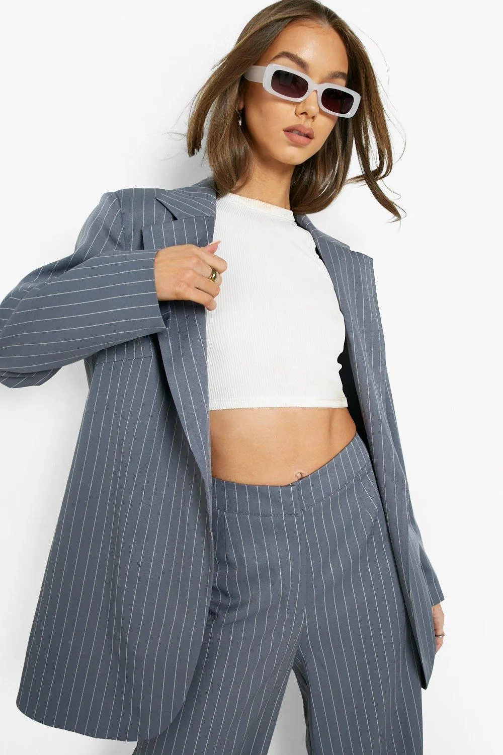 Jackets & Coats | Pinstripe Oversized Longline Blazer | boohoo